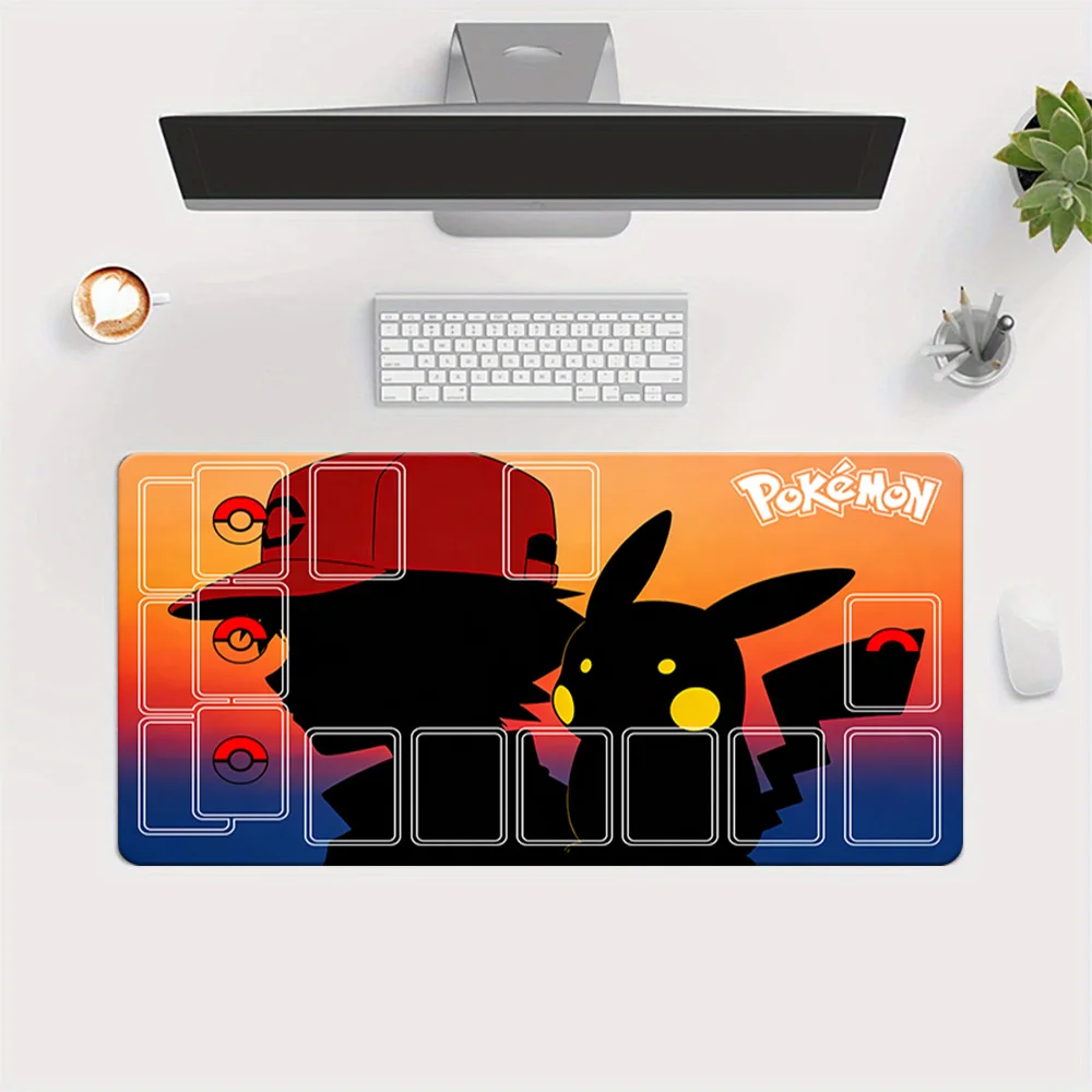 

Pokemon Ash & Pikachu Sunset Silhouette TCG Playmat Gaming Mouse Pad with Card Zones Desk Mat