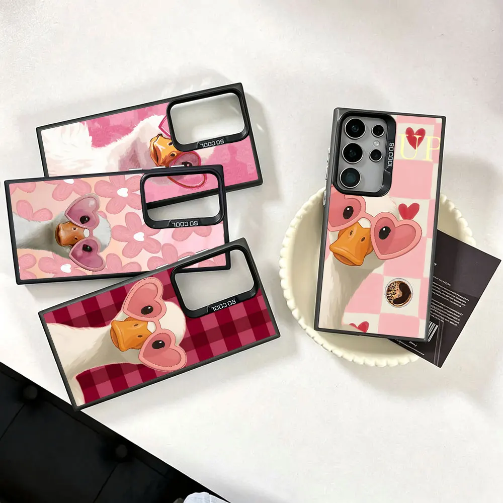 Shockproof Case for Samsung Galaxy S26 S24 S25 Edge S22 S21 Plus S23 Ultra S20 FE 2022 Black Phone Cover Pink Love Glasses Duck