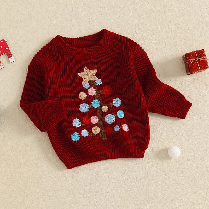 Baby Christmas Sweater, Long Sleeve Crew Neck Tree Warm Knit Pullover Winter Tops