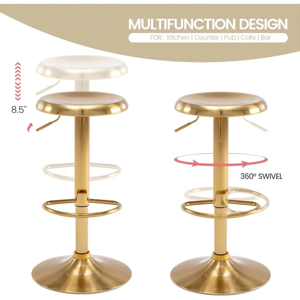 Taburetes de Bar ajustables, Juego de 2 taburetes redondos giratorios de Metal con elevador de aire, sillas de barra de altura de mostrador sin espalda para Cocina