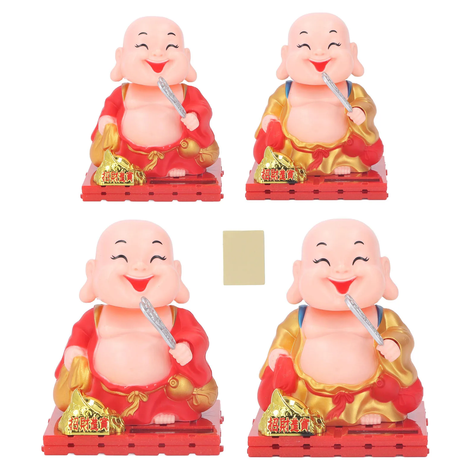 Monk Decoration Auspicious Smiling Eyes Buddha Figurine Solar Power Auto Shaking Hand for Indoor