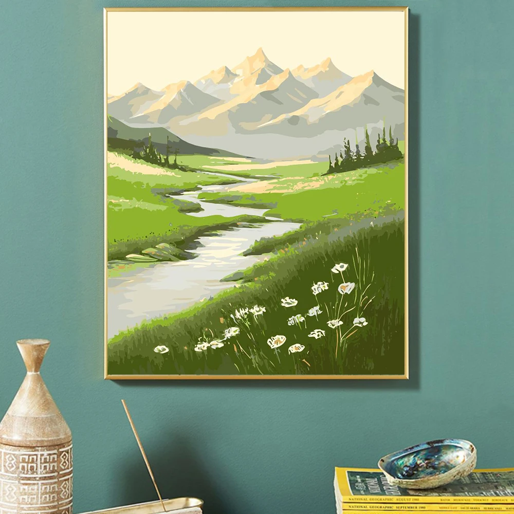 Paint by Numbers For Adult Kit The Creek On The Lawn DIY Dropshipping acrylic Oil Painting Canvas by Number Home Decor