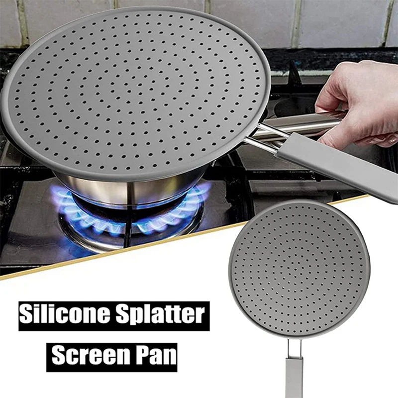 Kitchen Splash Plate With Handle Isolation Hot Oil Protection Plate Drain Plate Cover Kitchen Frying Pan Cover