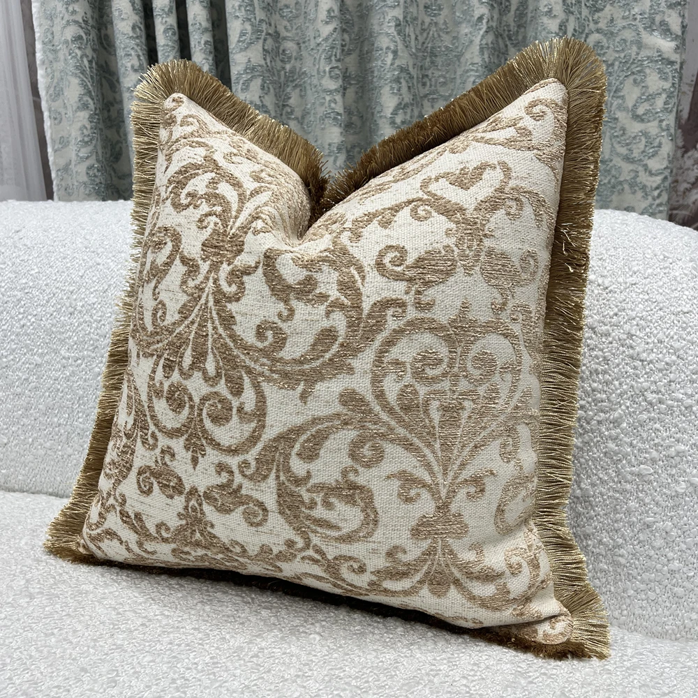 Luxurious Fringe Pipping European Style Home Decorative Pillow Case Chenille Camel Gray 45x45cm 1 Piece Pack Sofa Cushion Cover