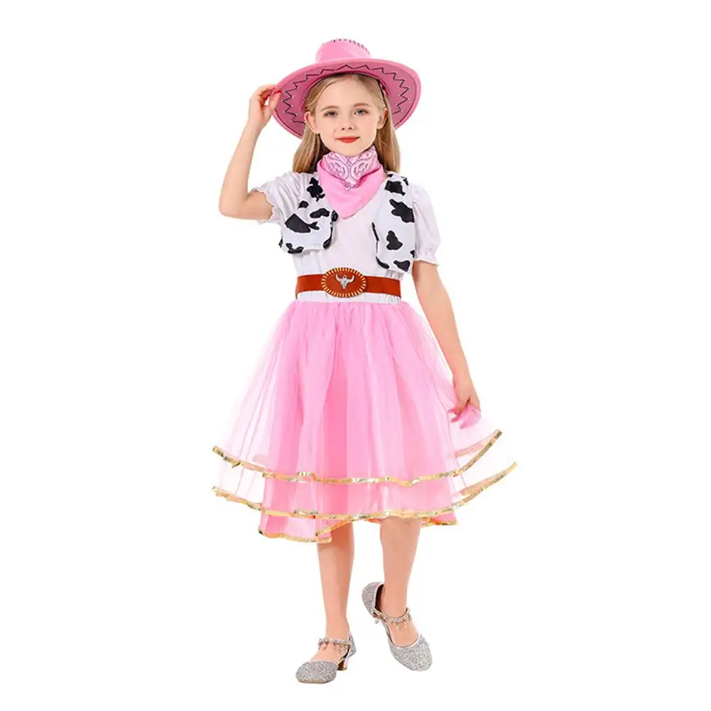 Disguise Cowboy Cosplay Child Girls Tutu Dress Hat Belt Clothing Cartoon Stage Fantasia Costume Kids Roleplay Outfits Role Play