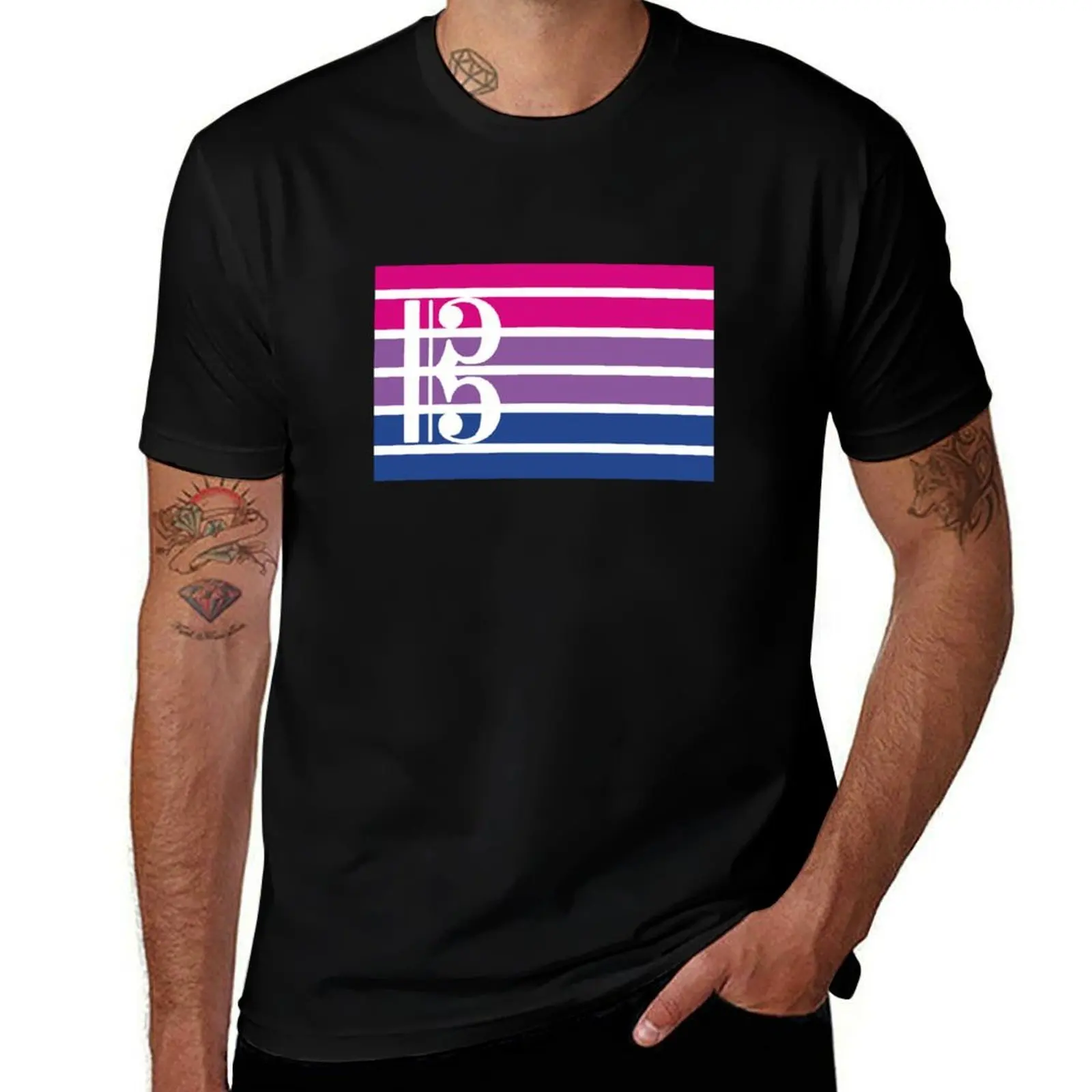 Alto Clef Bi Flag T-Shirt Basic Casual Wear Short Sleeve Top T-Shirt