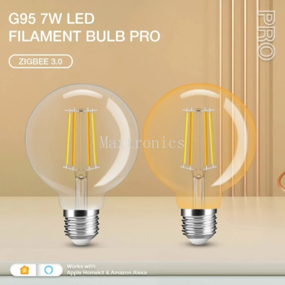 Gledopto Zigbee PRO 7W CCT LED Filament Bulb GL-B-004P G95 Work With Tuya APP Alexa Voice Remote Control GL-RC-002 for Home Room