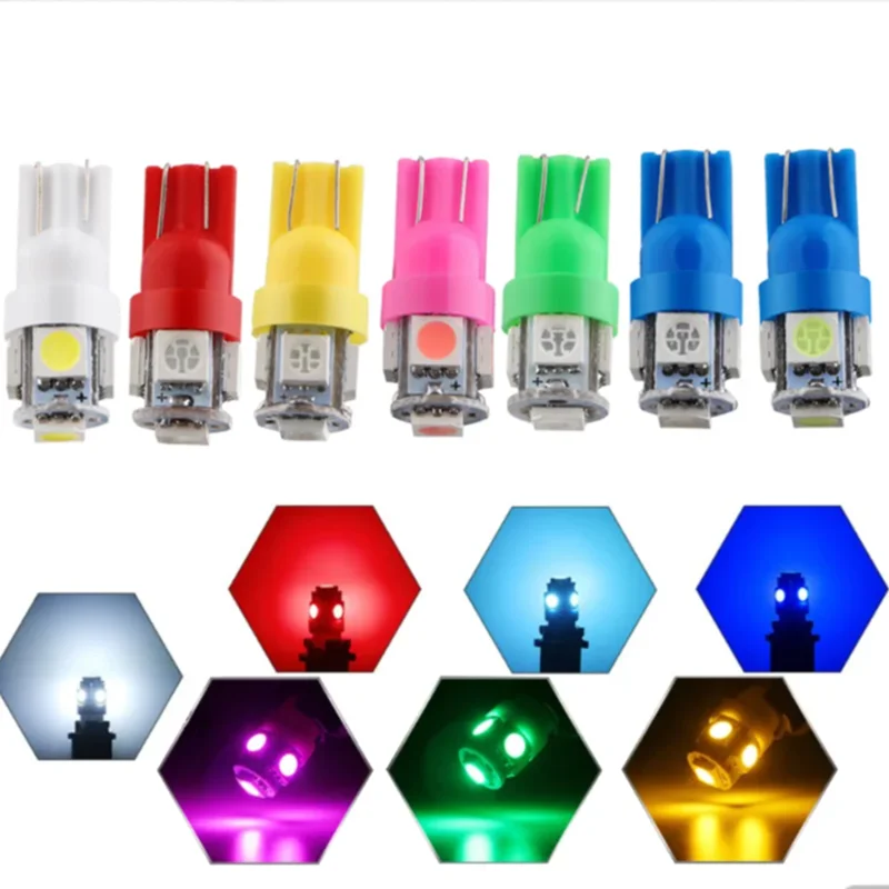 10Pcs 12V Car LED Bulb T10 W5W 194 168 LED Signal Light 5050 5 SM Auto Interior Dome Reading Maps Side Wedge Trunk Lamps
