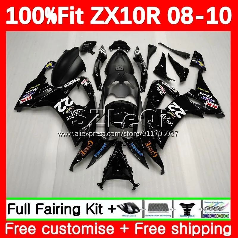 Injection Body For KAWASAKI NINJA ZX-10R ZX 10 R 10R 1000 CC 110No.123 ZX10R 08 09 10 ZX1000 2008 2009 2010 Glossy Black Fairing