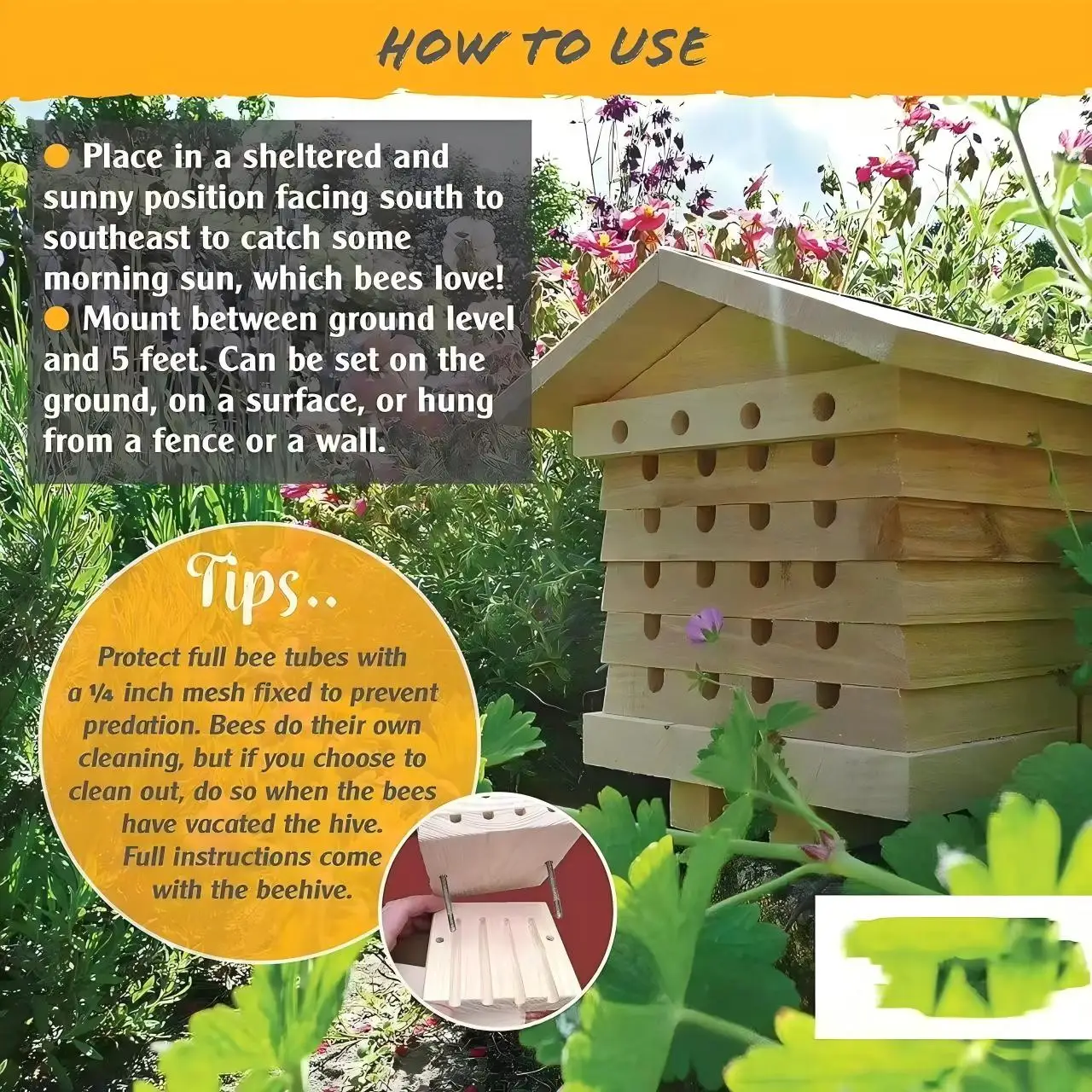 Suspended Wooden Insect Nesting Box Interactive Sealed Bee Pollinator House Outdoor Garden Wooden Box