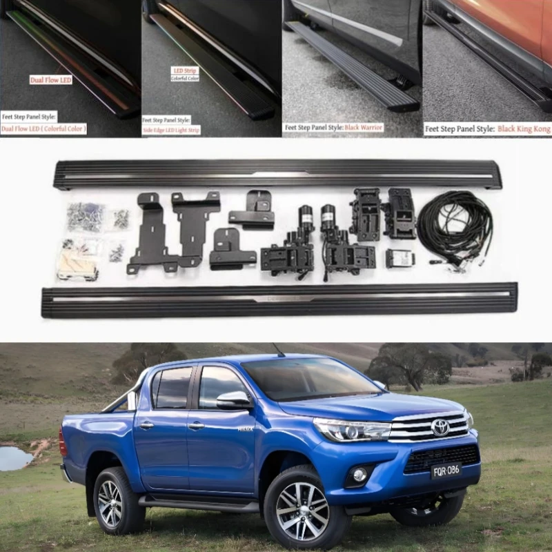 For TOYOTA HILUX REVO 2016-2022 Electric Running LED Running Board Automatic Side Step Retractable Foot Pedal Car Nerf Bars