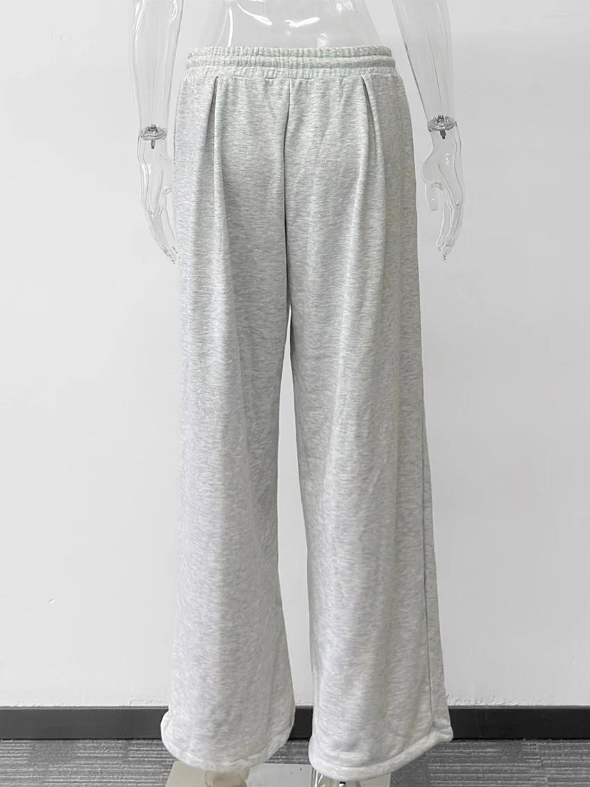 Parc Fee Spring Loose Gray Women's Pants Fashion Mid Waist Wide Trousers Elegant Classic Solid Pants Female Clothing Streetwear