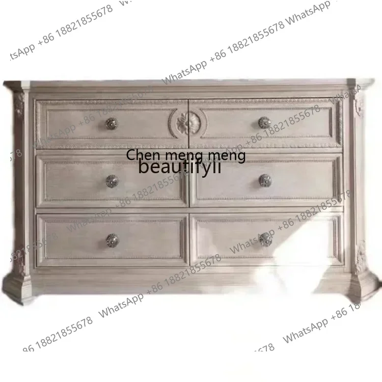 

D178 American light luxury chest bedroom building revival old European carved storage cabinet retro decorative cabinet