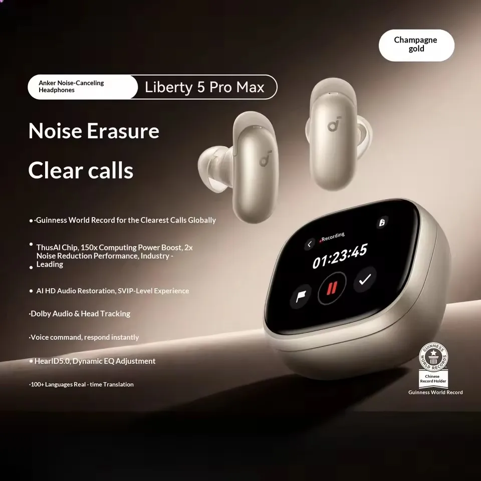 Anker Soundcore Liberty 5 Pro Max/Liberty 5 Pro Wireless Earphones ANC Noise-Canceling Bluetooth Earbuds AI Note‑Taker Adaptive