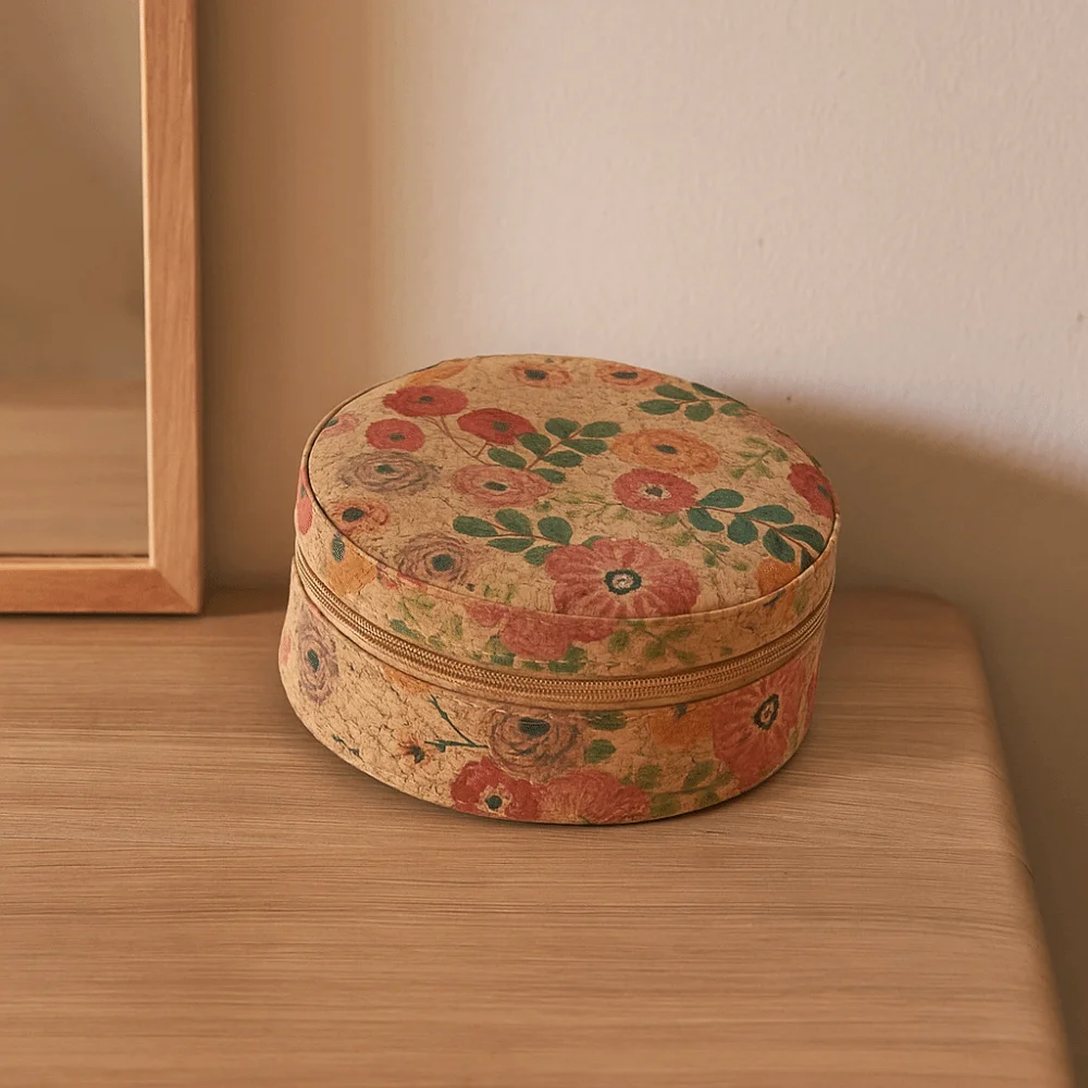 Tragbare Vintage-Schmuck-Aufbewahrungsbox mit Reißverschluss, Böhmen-Halsketten- und Ringetui, tragbarer runder Ohrring-Organizer für Damen