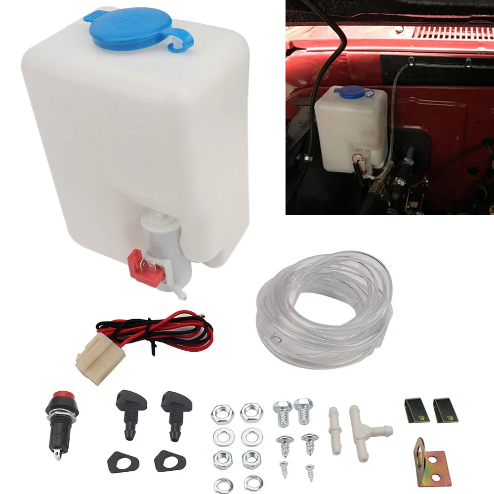 Universal Car Windshield Washer Bottle 12V Windscreen Washer Pump Fluid Tank 1.5L Reservoir Nozzle Sprayer Kit Car Accessories