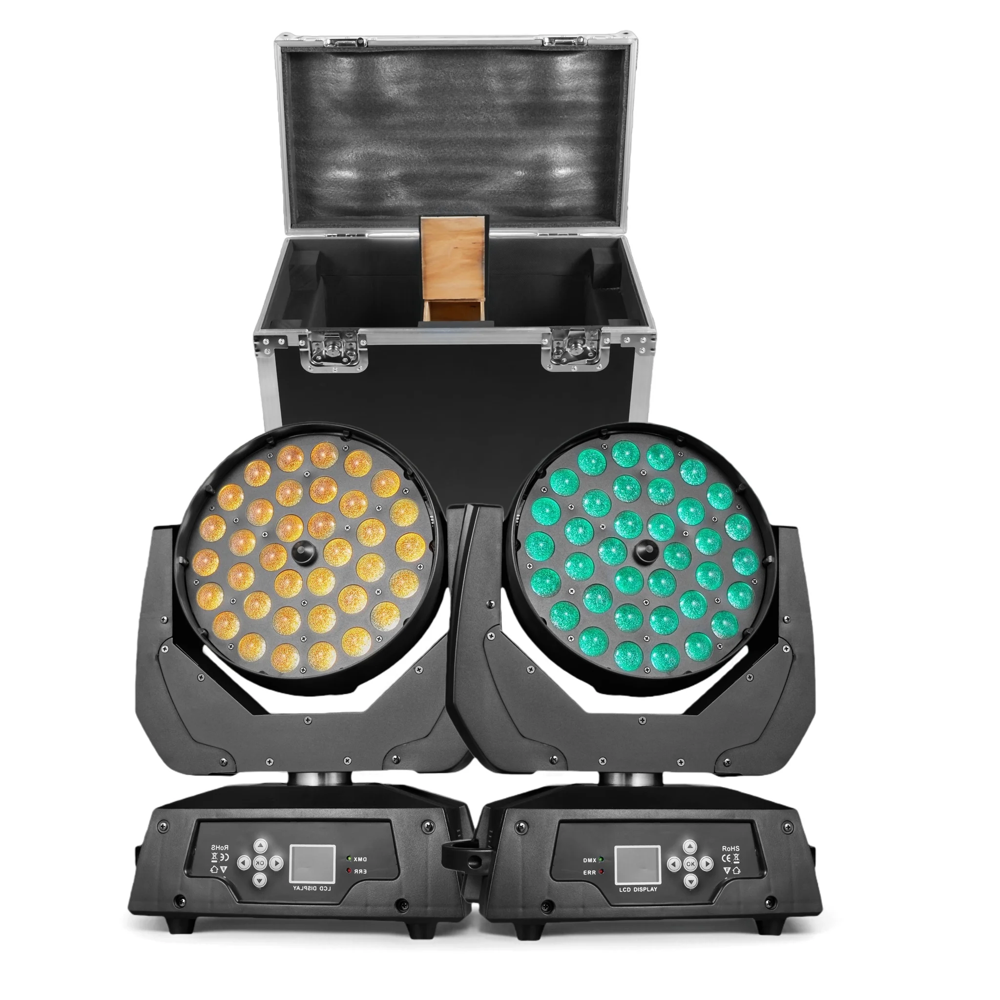 

2 шт., 250 Вт, луч мытья, зум, движущиеся головные фонари, 36x18 Вт, RGBW, светодиодный эффект сценического освещения, управление DMX для DJ, дискотеки, вечеринки, бара, свадьбы