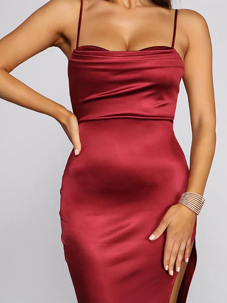 Vestido de cocktail feminino, vestido sexy de baile, perna dividida, festa de casamento, vestido de noite elegante, cerimônia de verão, romântico, rosa