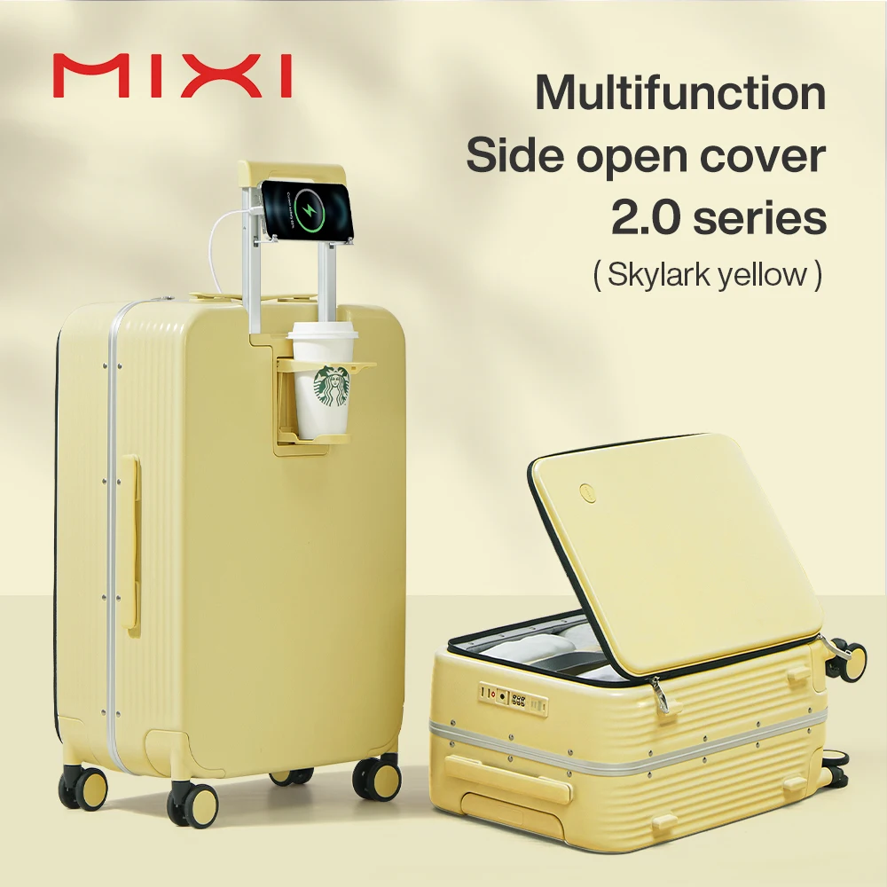 Mixi nieuwe koffer met aluminium frame, handbagage met USB-poort, instapcabinebeker en telefoonhouder 20 24 inch