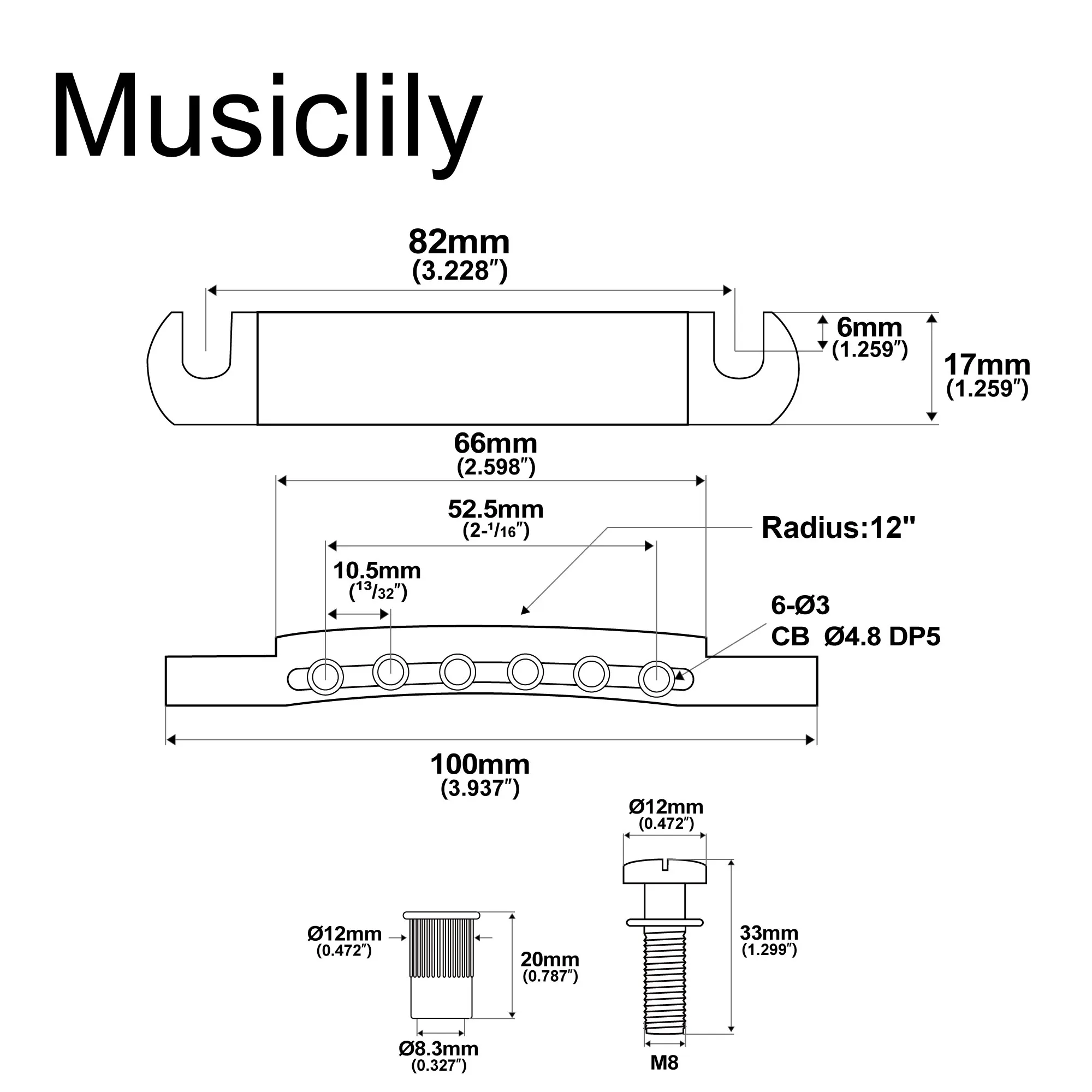 Musiclily Pro 52.5mm String Spacing 6-string Stop Tailpiece for Epiphone LP SG Style Guitar