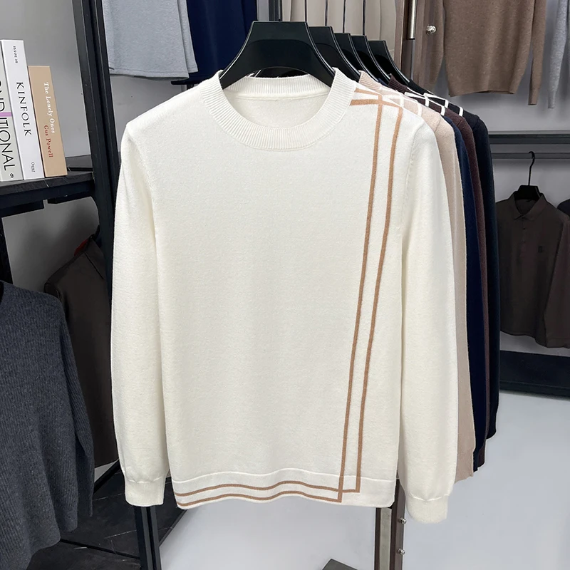Jacquard Crewneck Sweaters For Men Knitwear Pullovers All Match Winter New Quality Soft Comfortable Elastic Sueteres Para Hombre