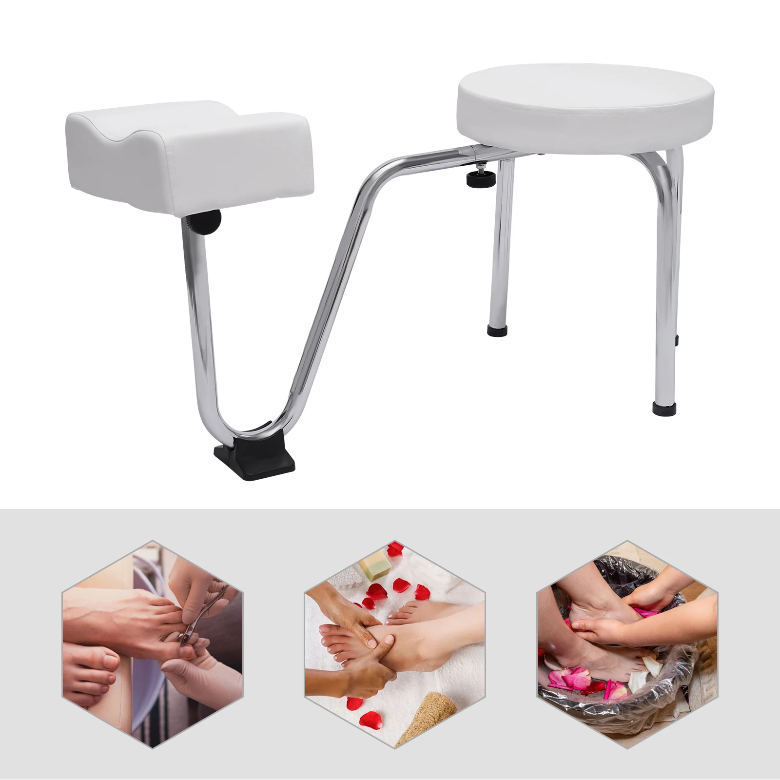 Almofada de pvc para descanso de pernas ajustável com apoio para os pés para arte em unhas, salão de beleza spa, equipamentos e suprimentos de estúdio (branco)
