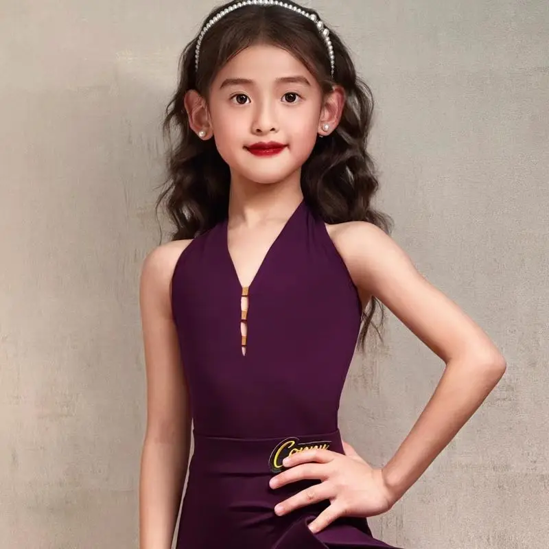 Children Latin Dance Suit Girls  Rumba Cha Cha Dance Dress Practice Dance Grade Test Competition Stage Performance Costume