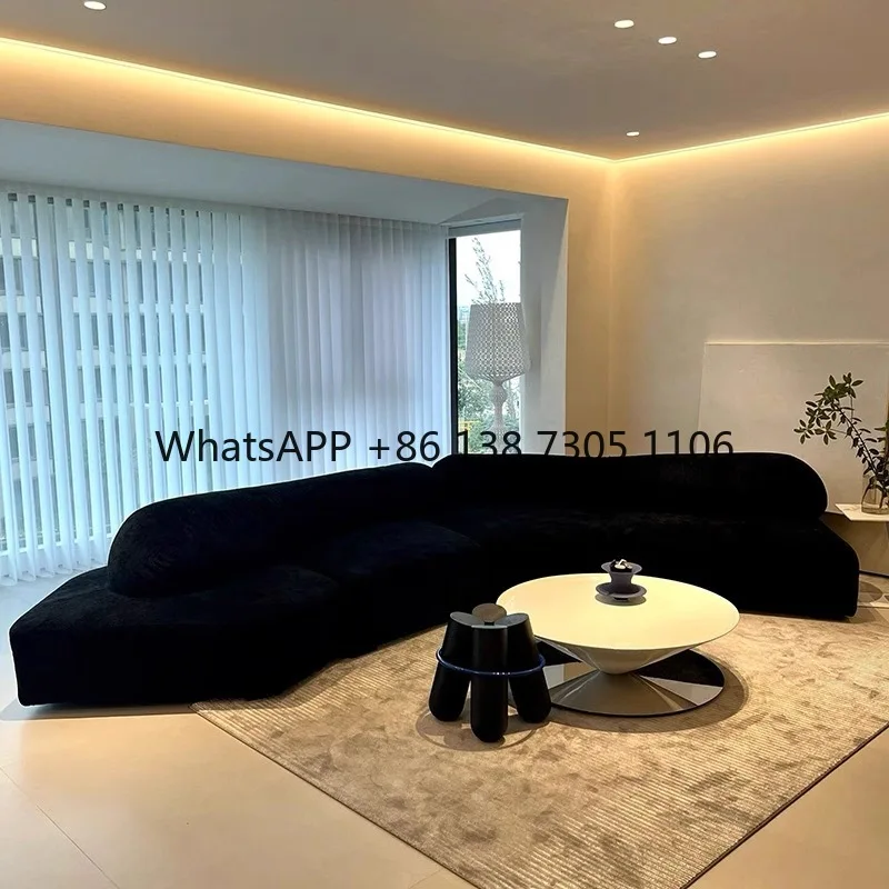 

Italian minimalist rock sofa removable and washable living room black furniture combination module special-shaped
