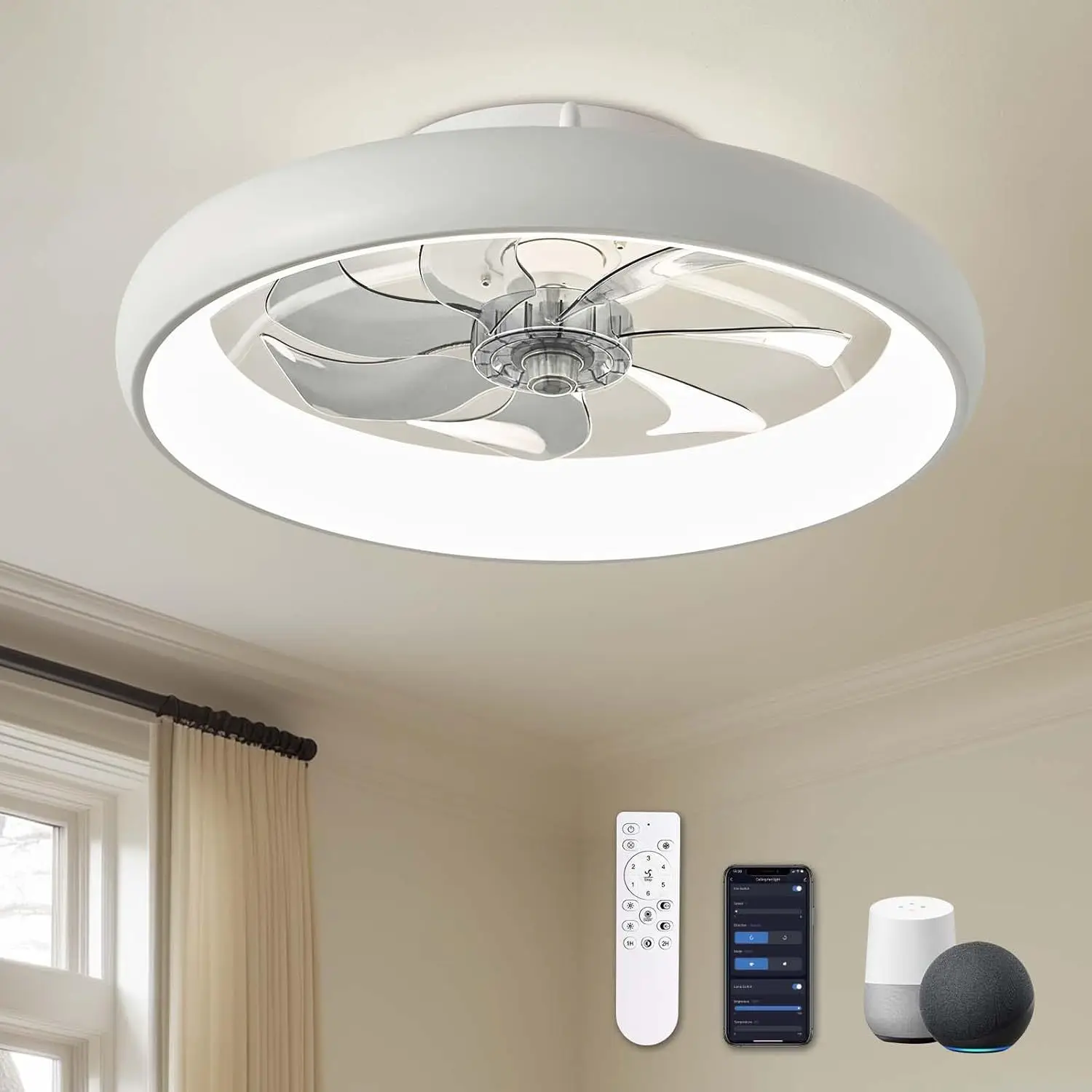 Hot Simplicity  selling LED bedroom fan light with double waistline ceiling fan 6 wind speeds suitable for bedrooms and kitchens