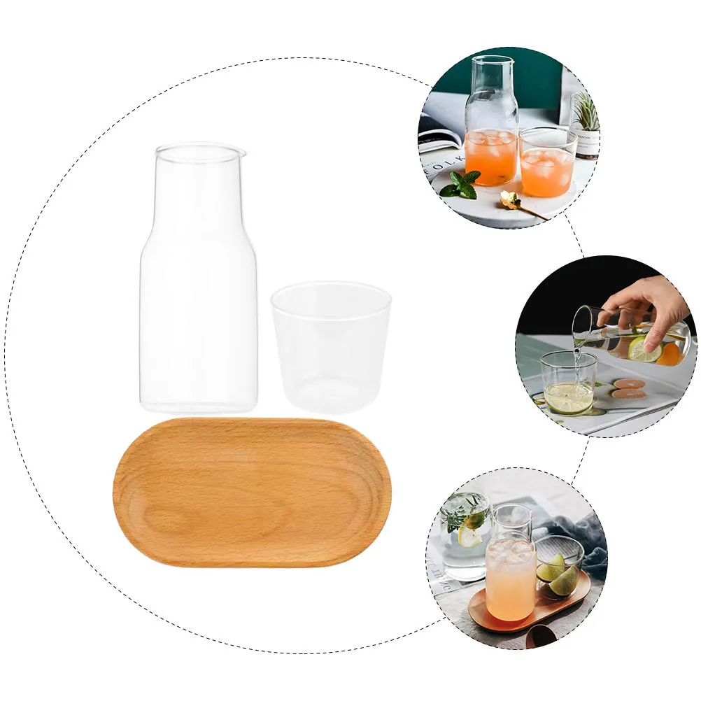 

1Set Transparent Water Carafe Set Heat Cold Resistant Glass Pitcher Tray Bedside Water Bottle Mouthwash Decanter
