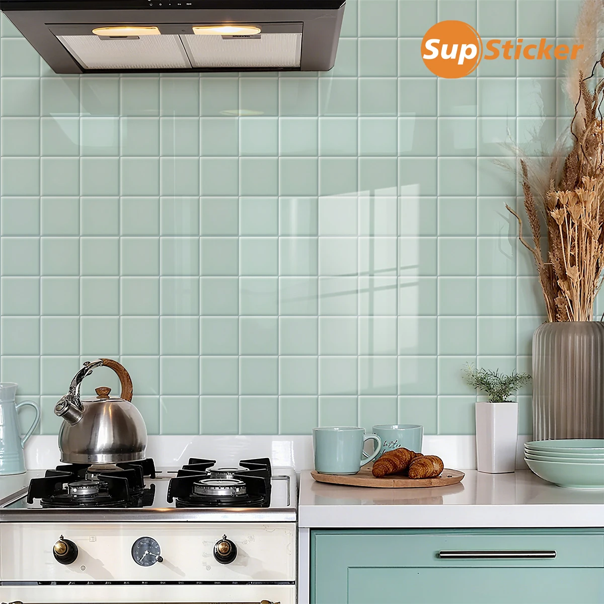 Morandi Color 2D Tile Peel and Stick Backsplash, 12PCS PVC Self-Adhesive Wall Tile Stickers, Waterproof Oil-Proof for Kitchen Ba
