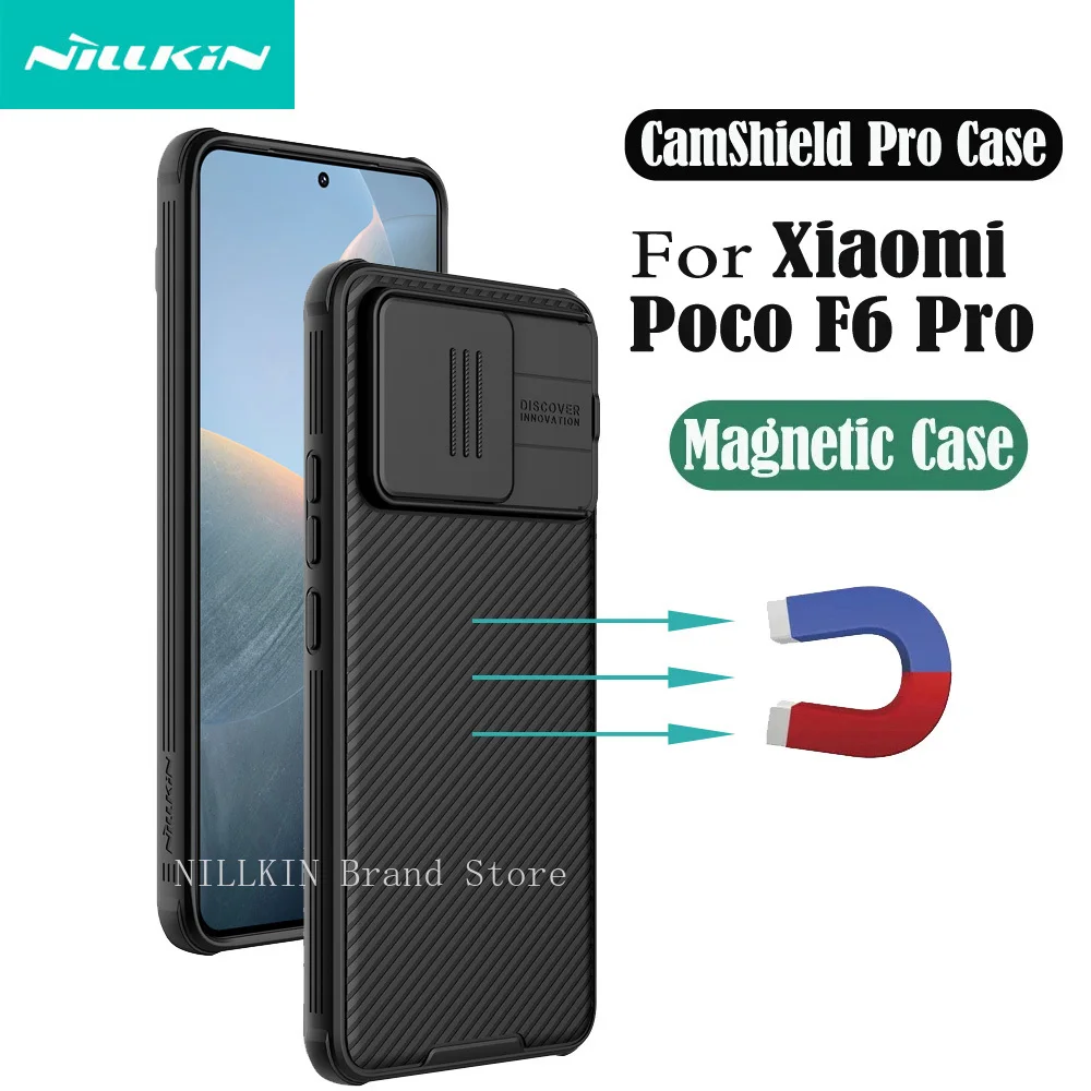 

Чехол для Xiaomi Poco F6 Pro MagSafe NILLKIN CamShield Pro Slide Camera Lens тонированная защита Магнитный чехол для Poco F6 Pro