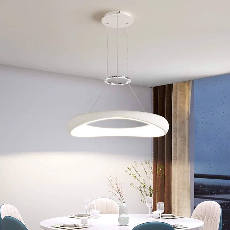 

Nordic Restaurant Led Pendant Lights Modern Simple Ring Bedroom Room Lamp White Fashion Personality Dining Table Bar Chandelier