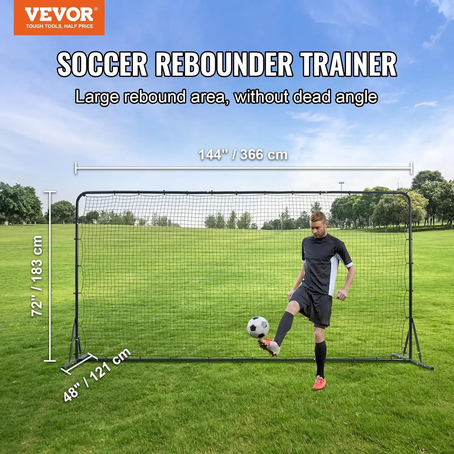 Soccer Rebounder Net, 12x6FT Iron Soccer Training Equipment, Sports Football Training Gift with Portable Bag