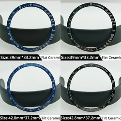 39mm * 33.2mm/42.8mm * 37.2mm flat/inclined non luminous ceramic bezel insert replacement watch accessory ceramic bezel