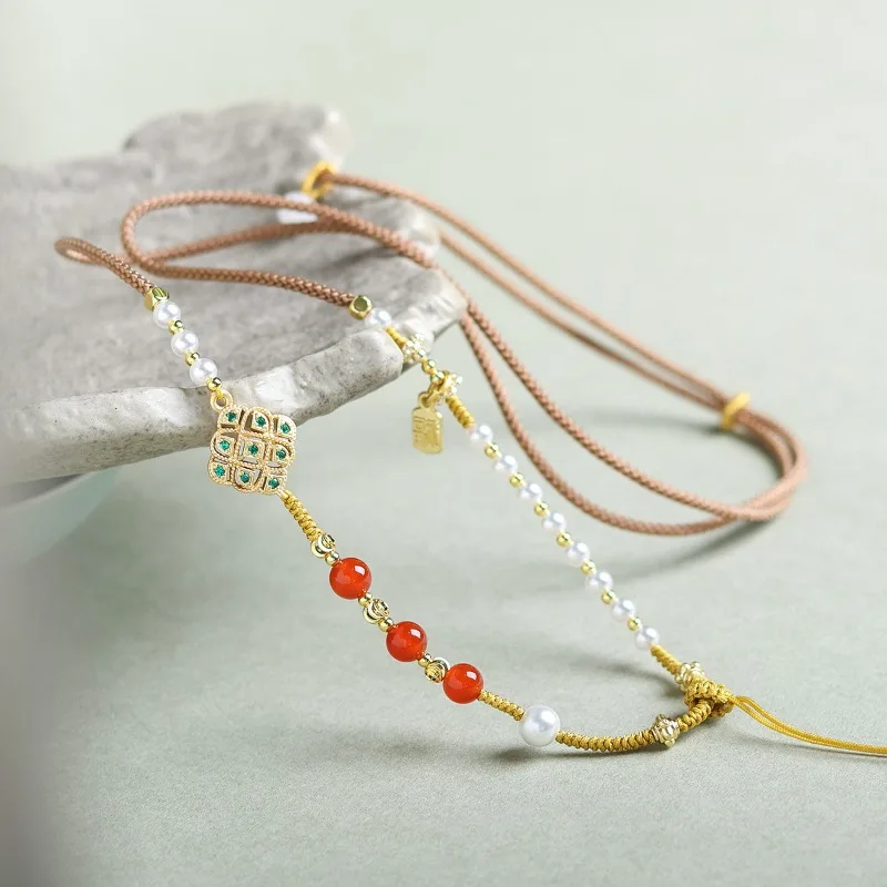 Handwoven New Chinese Style Versatile Necklace Cord Premium Pendant Hanging Rope with Pearl Shell for Women Gifts