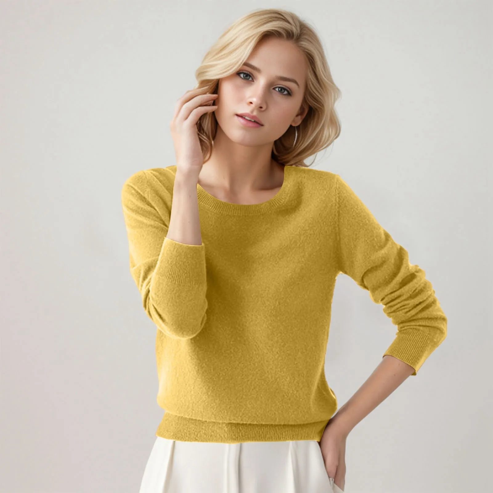 Autumn WInter Keep Warm Women Knitted Pullovers Sweater Solid Color Long Sleeve Round Neck Elegant Jumpers Slim Bottoming Shirts