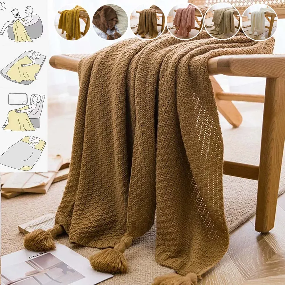 

Super Warm Thread Blanket with Tassel Beige Coffee Nordic Style Cozy Bedspread for Bedroom Office Siesta Throw Blanket 담요 Manta