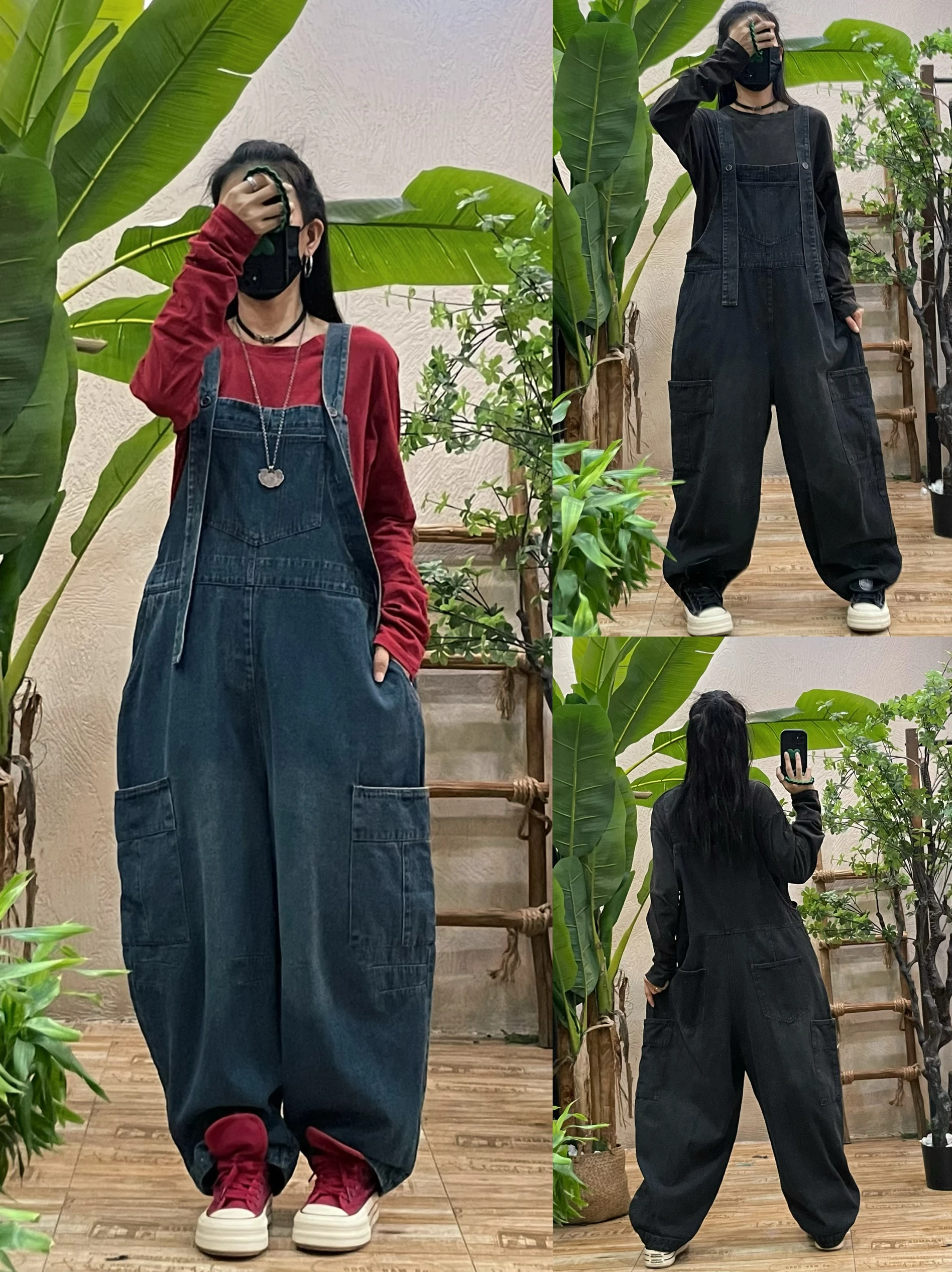 

Retro Distred Denim Overalls Women's Loose Wide Leg Casual Pants Jumpsuit High Waist Long Trousers Faionable Autumn New ...