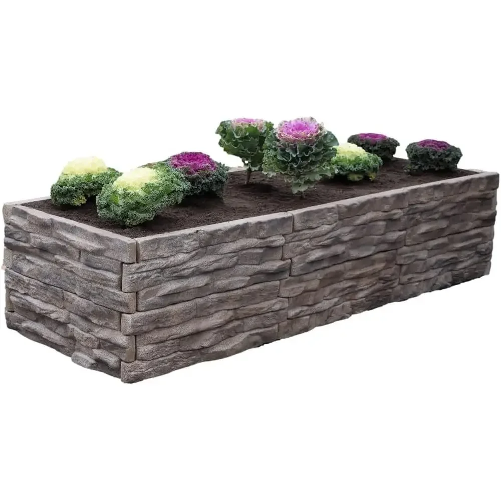 Outdoor Tan/Brown Composite Polyurethane Ledgestone Raised Garden Bed Planter Box (4 Panel Set)