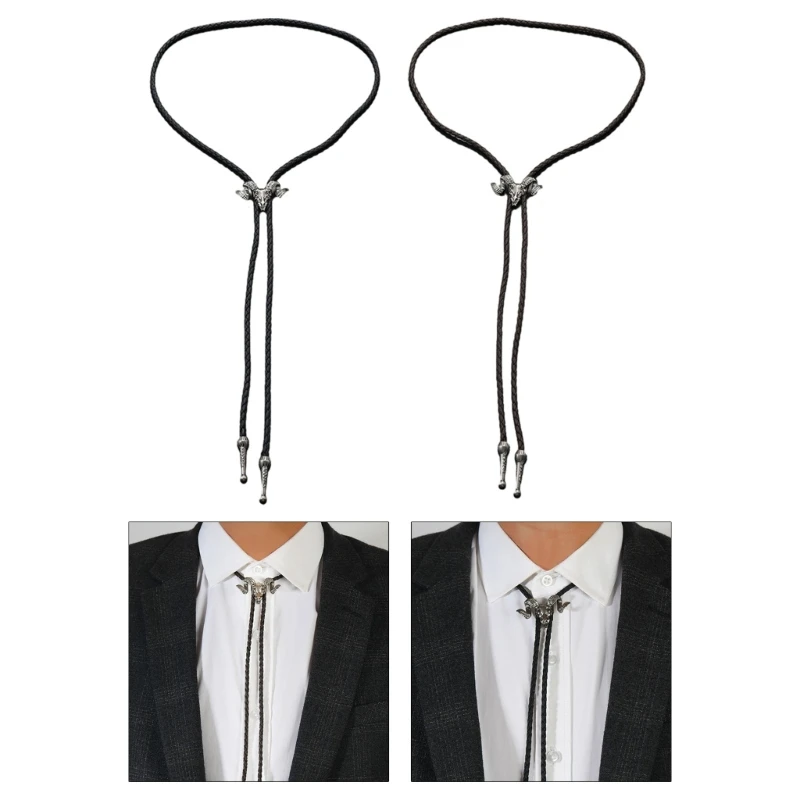 

Fashion Alloy Bull Head Buckle Bolo Tie Necklace Bolo Tie Western Cowboy Necktie DXAA