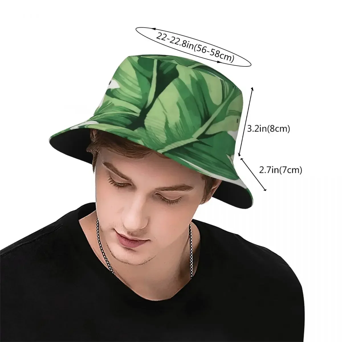 Tropical Banana Leaves Bucket Hat Panama For Kids Bob Hats Outdoor Reversible Fisherman Hats For Summer Fishing Unisex Caps