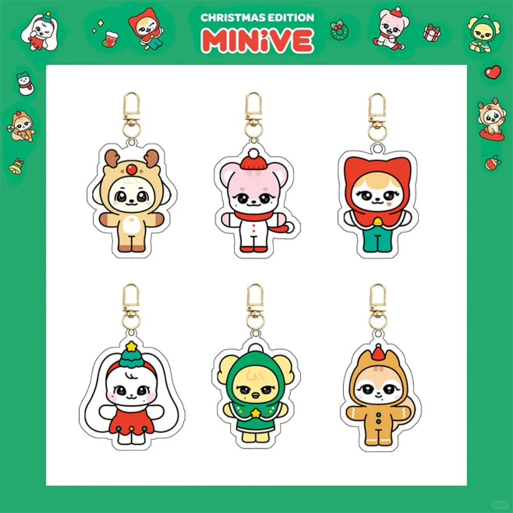 1pcs KPOP MINIVE Cartoon Acrylic Keychain Keyring Yujin Gaeul Wonyoung LIZ Rei Leeseo Backpack Accessories