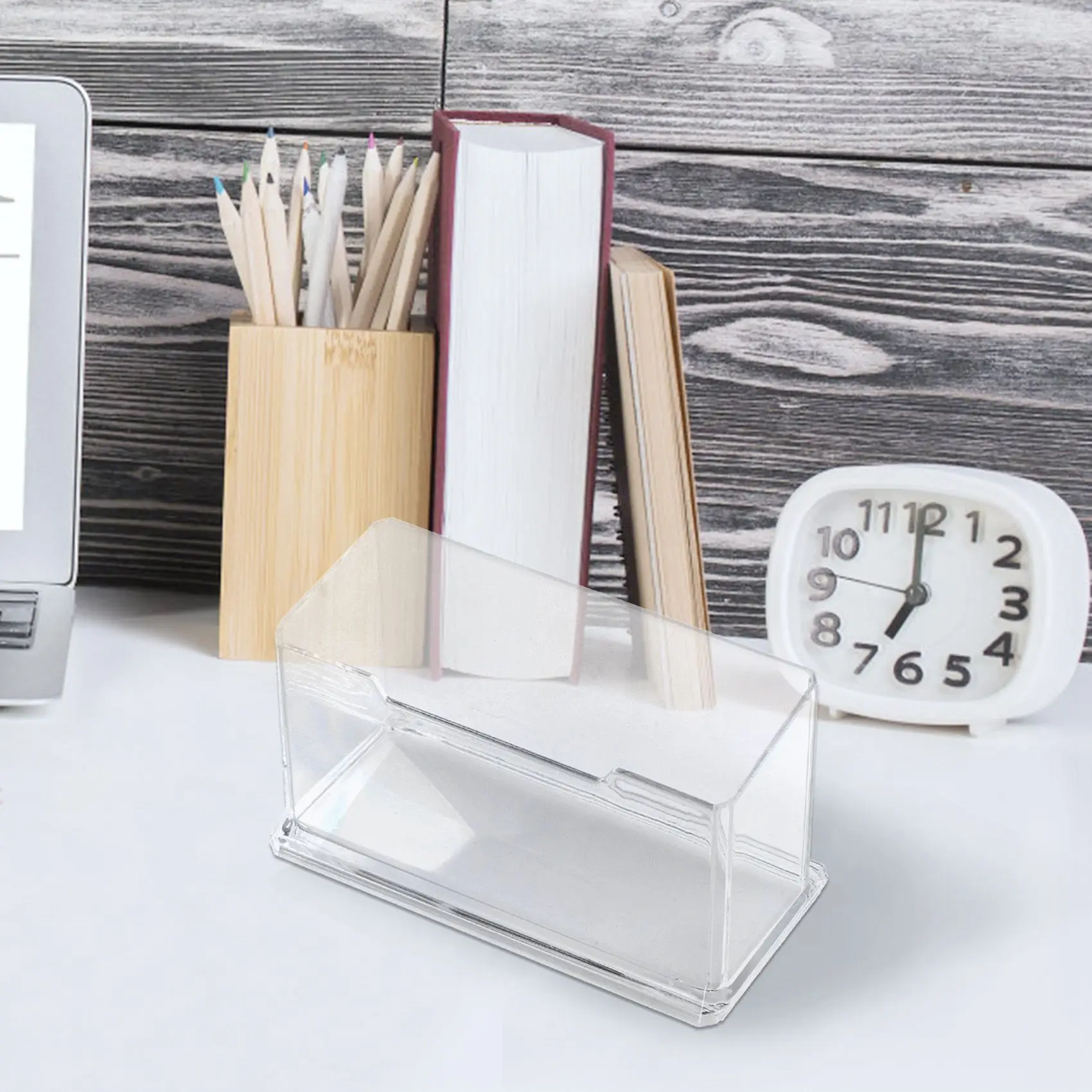 Y03A New Clear Desktop Business Card Holder Display Stand Acrylic Plastic Desk Shelf