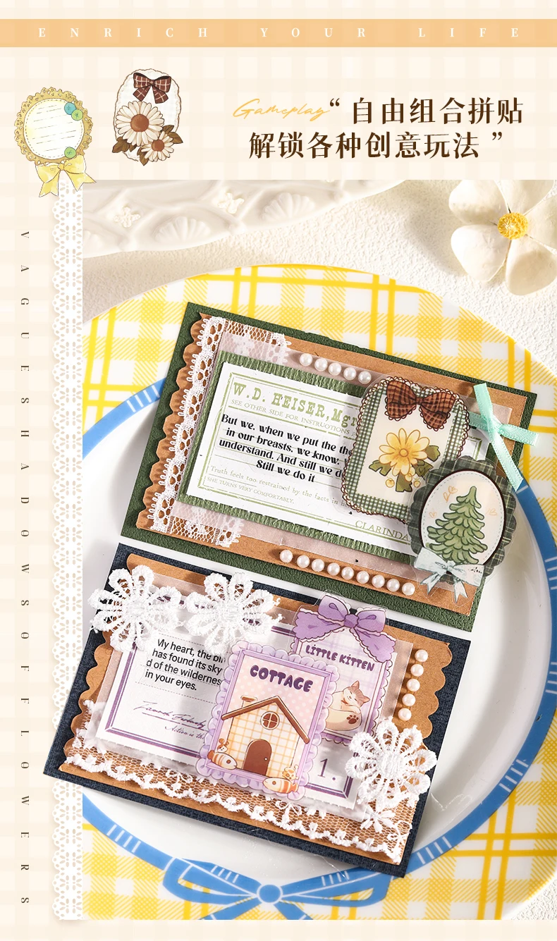 Journal GO 18pcs Lace Chiffon Stickers Vintage Scrapbooking Decorative Decals Planner Card Craft Making Retro Materials