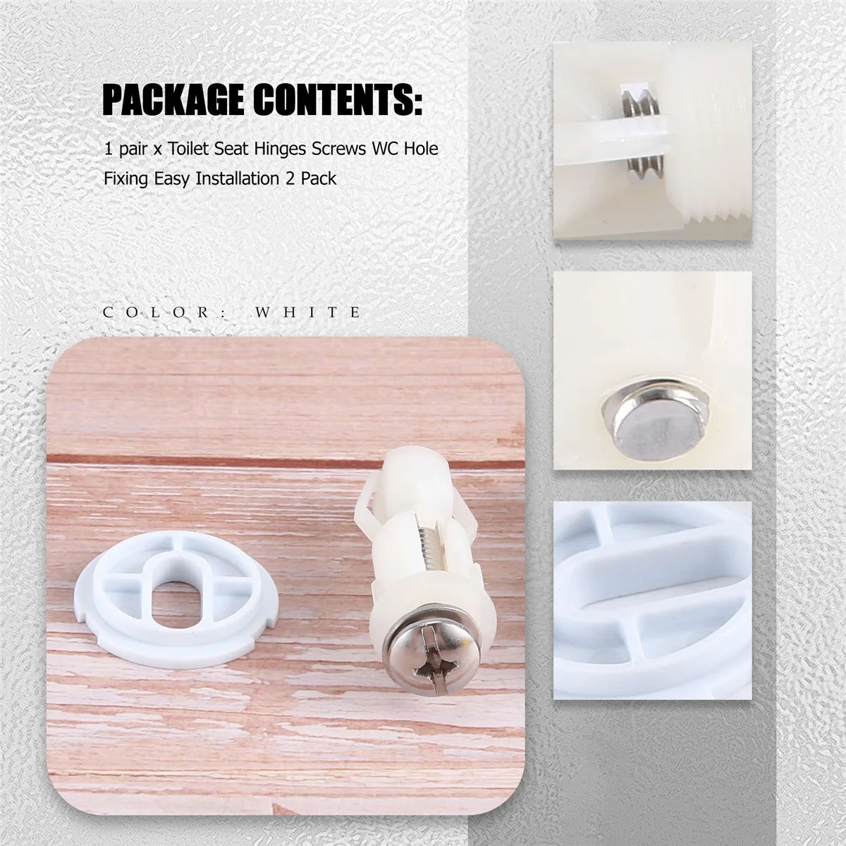 BISM1 مفصلات مقعد المرحاض، براغي تثبيت فتحة المرحاض، سهلة التركيب، عبوتان