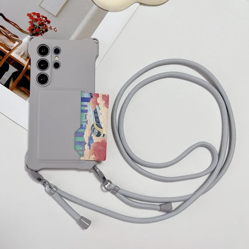 Lanyard Case For Samsung Galaxy A55 A35 A15 A54 A16 A14 S24 Ultra Armor Wallet Card Slot Holder Crossbody Necklace Strap Cover