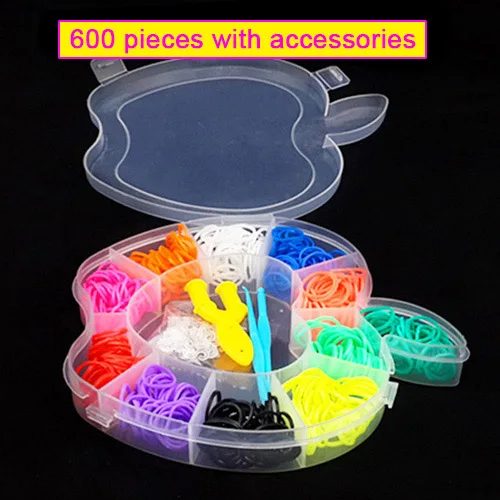 Colorful Rubber Loom Bands Elastic DIY Set Box Girls Gift Weaving Bracelet Tool Kit Kids Arts Crafts Toys Children 7 8 10 Years