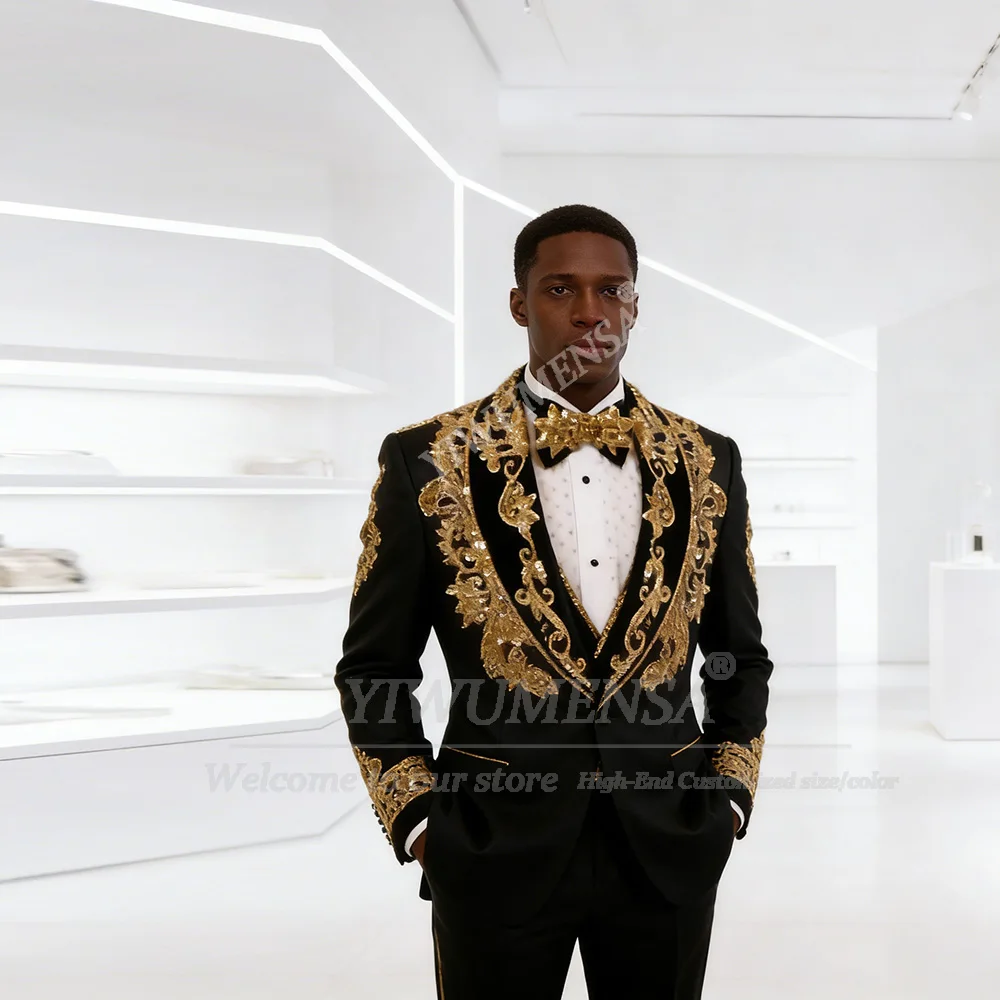 

Sparkly Crystals Beading Suits Men 3 Piece Set Shawl Lapel Prom Blazers Customized Man Social Gather Groom Wedding Tuxedos 2026