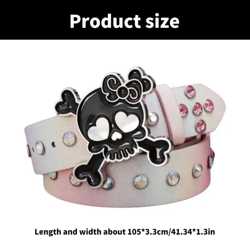 A52E فاسق الجمجمة المفاجئة مشبك حزام للسراويل الراين رصع حزام الشارع الرقص حزام البنطال الجينز النساء الرجال للجنسين الخصر